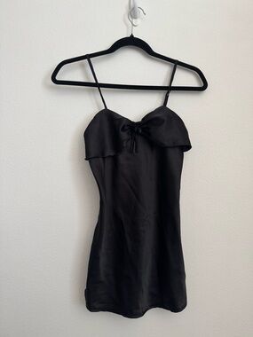 Black Satin Slip Dress with Front Tie